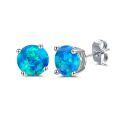 wholesale 925 Sterling Silver Green Fire Opal Round Stud Earrings - Multiple Sizes & Colors for Women Men Gifts-0-6