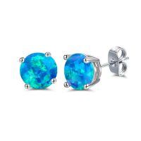 wholesale 925 Sterling Silver Green Fire Opal Round Stud Earrings - Multiple Sizes & Colors for Women Men Gifts-Green Turquoise