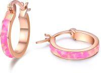 wholesale 925 Sterling Silver Rose Gold Pink Fire Opal Huggie Hoop Earrings for Women-A-Rose Gold-Pink