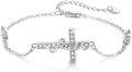 wholesale 925 Sterling Silver Faith Cross Bracelet - Christian Religious Jewelry - Adjustable Size Confirmation Gift for Women & Girls-0-0