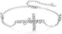 wholesale 925 Sterling Silver Faith Cross Bracelet - Christian Religious Jewelry - Adjustable Size Confirmation Gift for Women & Girls-Silver
