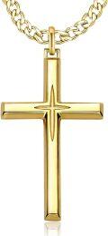 wholesale 925 Sterling Silver Plated  Gold  Mens Cross Pendant Chain Necklace  for Him-0-0