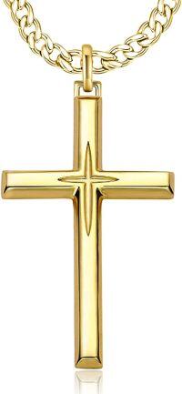 wholesale 925 Sterling Silver Plated  Gold  Mens Cross Pendant Chain Necklace  for Him-Yellow Gold