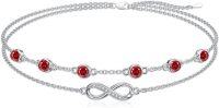 wholesale Sterling Silver Birthstone Women s Anklet Bracelets Infinity Butterfly Evil Eye Turtle Pineapple Starfish Heart-Bracelet 7"-9"-Infinity 07-Ruby