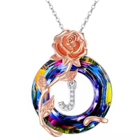 TOUPOP Sterling Silver Volcano Crystal Letter Pendant Necklace-color_name:J