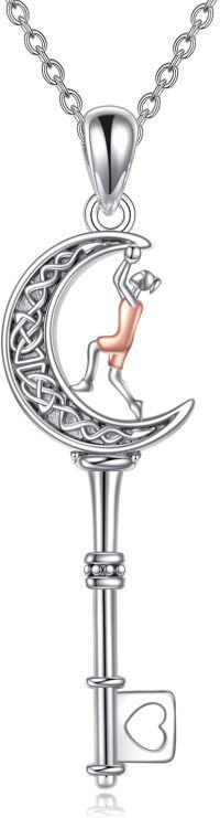 wholesale 925 Sterling Silver Moon Key Pendant Necklace with Gymnast Design for Girls and Women-Basketball