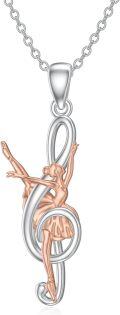 wholesale 925 Sterling Silver Rose Gold Plated Ballet Dancer Treble Clef Music Note Pendant Necklace-0-0