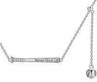wholesale 925 Sterling Silver Baseball Bat & Ball Pendant Necklace for Sports Lovers - Never Give Up Motivational Gifts for Athletes and Teams-silver