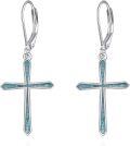 wholesale 925 Sterling Silver Turquoise Inlay Cross Leverback Dangle Earrings for Women-0-0