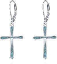wholesale 925 Sterling Silver Turquoise Inlay Cross Leverback Dangle Earrings for Women-Cross Earrings
