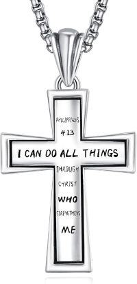 wholesale 925 Sterling Silver Cross Necklace with Philippians 4:13 Pendant and 22+2mm Rolo Chain -Philippians 4:13