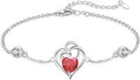 wholesale 925 Sterling Silver Zirconia Heart Birthstone Bracelet for Women Adjustable Gift-January 1
