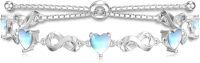 wholesale Sterling Silver 12 Gemstone Infinity Love Birthstone Bracelet Heart Cut Adjustable for Women Mother Daughter Wife-Jun-Moonstone