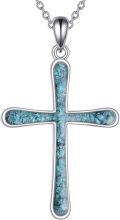 wholesale 925 Sterling Silver Turquoise Inlay Celtic Cross Pendant Necklace for Women Girls Christian Catholic Gift Ideas 45cm Chain Length-0-0