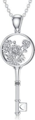 wholesale Sterling Silver Diamond Birth Flower Key Necklace for Women-0-15