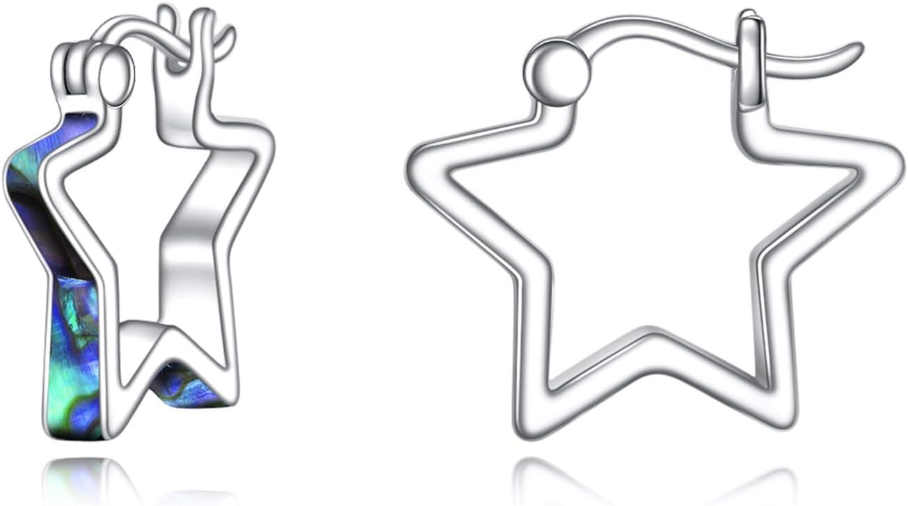 Sterling Silver Hypoallergenic Small Hoop Sun Leaf Triangle Huggie Earrings for Women-Pentagram-Pentagram