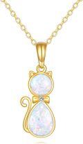wholesale 14K Gold White Blue Opal Cat Pendant Necklace for Women-0-0