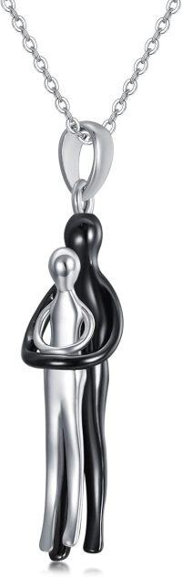 wholesale 925 Sterling Silver Black & White Couple Embrace Pendant Necklaces for Women Valentines Gifts-A4-Hug