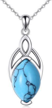 wholesale Sterling Silver Moonstone Turquoise Lapis Lazuli Larimar Moss Agate Celtic Trinity Knot Necklace-Turquoise