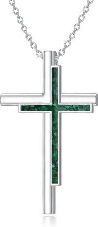 wholesale Sterling Silver Cross Pendant Necklace for Women Jewelry Gift-Malachite