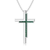 wholesale 925 Sterling Silver Black Stone Cross Pendant Necklace for Women s-Malachite