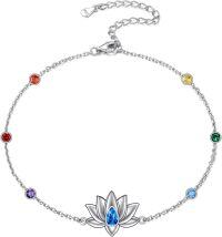 wholesale 925 Sterling Silver Lotus Flower Multi-Color Crystal Anklet for Women-Chakra Anklet