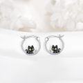 wholesale 925 Sterling Silver Black Cat Hoop Earrings for Women - Cute Kitty Design Gift Idea-0-1