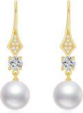 wholesale 10K Gold Diamond & White Pearl Drop Earring for Women's Fashion Jewellery Gifts-0-0