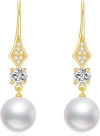 wholesale 10K Gold Diamond & White Pearl Drop Earring for Women's Fashion Jewellery Gifts-Yellow Gold