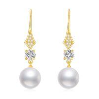 wholesale 10K Gold Diamond & White Pearl Drop Earring for Women's Fashion Jewellery Gifts-Yellow Gold