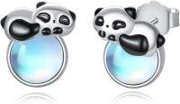 wholesale 925 Sterling Silver Panda Moonstone Stud Hoop Earrings for Women and Girls-panda-panda