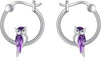wholesale 925 Sterling Silver Purple Owl Hoop Earrings for Women Girls  43mm Diameter-Owl