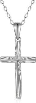 wholesale 14K White Gold Diamond-Cut Cross Pendant Necklaces for Women -  Tone Chain (Length: 16 or 18)-0-0