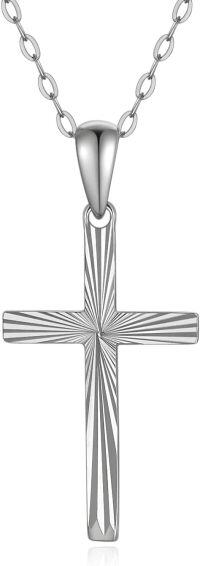 wholesale 14K White Gold Diamond-Cut Cross Pendant Necklaces for Women -  Tone Chain (Length: 16 or 18)-White Gold