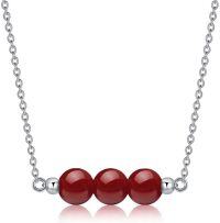 wholesale 925 Sterling Silver Red Agate Healing Crystal Bead Choker Necklace for Women Christmas Gift-06. Carnelian/January