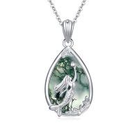wholesale 925 Sterling Silver Teardrop Blue Opal CZ Mermaid Pendant Necklaces for Women Ocean Beach Gifts-04-Mermaid Moss Agate