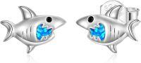 wholesale 925 Sterling Silver Blue Fire Opal Shark Stud Earrings for Women Girls Birthday Gift Jewelry Accessories 4876-Shark Earrings