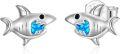 wholesale TOUPOP Sterling Silver Cute Stud Earrings Created Opal Sea Turtle/dolphin/dragon/dinosaurs/ladybug/shark/narwhals Animals Earrings For Women Birthday Gifts -0-0