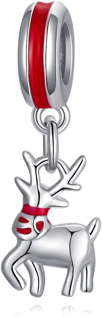 wholesale 925 Sterling Silver Christmas Reindeer Pendant Necklace with Red Enamel Cap and Scarf Charm s for Her-0-1