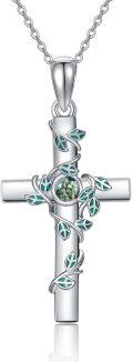 wholesale Sterling Silver Turquoise Moonstone Moss Agate Larimar Cross Necklace for Women-0-10