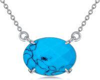 wholesale 925 Sterling Silver Turquoise Oval Stone Pendant Necklace for Women Fine s for Mom Wife Friends-turquoise