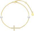 wholesale 10K Gold & Freshwater Pearl Dainty Cross Bracelet for Women, Religious Gift-0-0