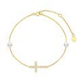 wholesale 10K Gold & Freshwater Pearl Dainty Cross Bracelet for Women, Religious Gift-0-0