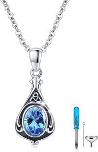 wholesale Sterling Silver Urn Necklace Cremation Ashes Pendant Memorial Jewelry for Women Men Girls Boys-Celtic-March-Aquamarine