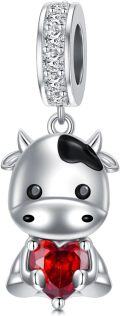 wholesale  925 Sterling Silver & Garnet Cow Charm Bead - Sparkling White Zircon, 9.7x14.5mm, Hypoallergenic Jewelry Gift for Women-0-0