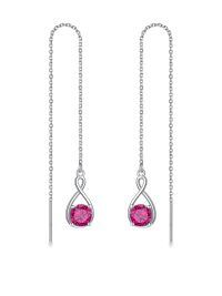 wholesale 925 Sterling Silver Birthstone Threader Earrings Infinity Long Chain Drop Pull Through 12 Stone Birthday Jewelry Gifts for Women-07-Jul-Ruby