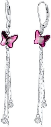 wholesale 925 Sterling Silver Blue Butterfly Drop Earrings-Tassel Butterfly Purple