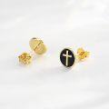 wholesale 925 Sterling Silver Cross Stud Earrings with Black Onyx and Gold Plating-0-1