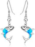 wholesale 925 Sterling Silver Blue Fire Opal Shark Drop Earrings for Girls and Women - Unique Oceanic Gift Idea-0-0