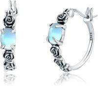 wholesale  Sterling Silver Moonstone Retro Sunflower Rose Feather Cross Butterfly Hoop Earrings for Women Gifts -Rose
